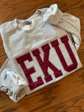 Load image into Gallery viewer, Grey EKU sweatshirt, T shirt Long sleeve, Gameday, Colonels shirt, Embroidered, sweatshirt