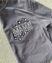 Load image into Gallery viewer, Embroidered Mama Shirt, Leopard Mama Shirt, Mother's Day Shirt, Mother's Day Gift, Mom Shirt, Grey Leopard Mom Tee, Comfort Colors, pocket