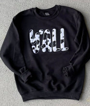 Load image into Gallery viewer, Y’all Cow print sweatshirt | Y'ALL sweatshirt | Applique | Black and white cow print | Y’ALL | Southern shirt | Embroidered sweatshirt |