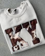 Load image into Gallery viewer, Crewneck State Sweatshirt | Custom ANY state| Kentucky sweatshirt| KY sweatshirt | brown cow print  | State Shirt | Adult Toddler Youth Kids