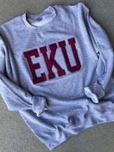 Load image into Gallery viewer, Grey EKU sweatshirt, T shirt Long sleeve, Gameday, Colonels shirt, Embroidered, sweatshirt
