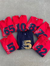 Load image into Gallery viewer, Custom Sports number shirt, Mom number shirt, soccer mom shirt, football mom shirt, personalized mom shirt, custom team shirt, last name