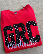Load image into Gallery viewer, Personalized school initials and mascot, GRC Cardinals, trendy teacher tee, gift for teacher, mascot t shirt, Polka dot, school spirit shirt
