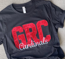Load image into Gallery viewer, Personalized school Initials and Mascot, Trendy teacher tee, Adult, Youth, Toddler, Cardinals velour, School spirit, Mascot t shirt