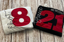 Load image into Gallery viewer, Custom Sports number shirt, Mom number shirt, soccer mom shirt, football mom shirt, personalized mom shirt, custom team shirt, last name