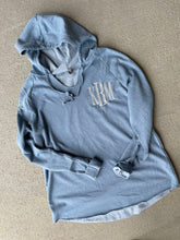 Load image into Gallery viewer, Womens Monogrammed curved hem sweatshirt| Hi Low Sweatshirt| Hooded sweatshirt| Women’s  monogram sweatshirt| Casual monogram sweatshirt|
