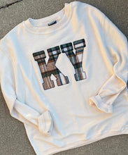 Load image into Gallery viewer, Crewneck State Sweatshirt | Cord sweatshirt | Custom ANY state |  Fall Plaid Applique | KY Sweatshirt | Fall Apparel | Flannel | Cream Cord