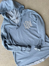 Load image into Gallery viewer, Womens Monogrammed curved hem sweatshirt| Hi Low Sweatshirt| Hooded sweatshirt| Women’s  monogram sweatshirt| Casual monogram sweatshirt|