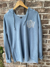 Load image into Gallery viewer, Womens Monogrammed curved hem sweatshirt| Hi Low Sweatshirt| Hooded sweatshirt| Women’s  monogram sweatshirt| Casual monogram sweatshirt|