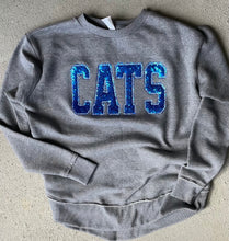 Load image into Gallery viewer, Kentucky Sweatshirt| Sequin CATS Applique Sweatshirt | Varsity letters |Wildcats | Oversized raw hem| Embroidered