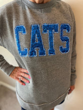 Load image into Gallery viewer, Kentucky Sweatshirt| Sequin CATS Applique Sweatshirt | Varsity letters |Wildcats | Oversized raw hem| Embroidered