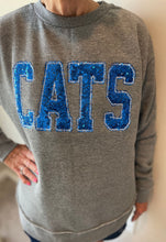 Load image into Gallery viewer, Kentucky Sweatshirt| Sequin CATS Applique Sweatshirt | Varsity letters |Wildcats | Oversized raw hem| Embroidered