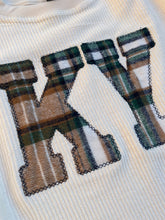 Load image into Gallery viewer, Crewneck State Sweatshirt | Cord sweatshirt | Custom ANY state |  Fall Plaid Applique | KY Sweatshirt | Fall Apparel | Flannel | Cream Cord