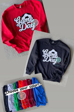 Load image into Gallery viewer, Gameday Soccer Chenille patch sweatshirt, Choose your team colors, Soccerball patch, trendy, school sweatshirt, custom team colors