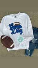 Load image into Gallery viewer, Gameday Football Chenille patch sweatshirt, Choose your team colors, trendy, school sweatshirt