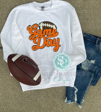 Load image into Gallery viewer, Gameday Football Chenille patch sweatshirt, Choose your team colors, College football, NFL, trendy, school sweatshirt,
