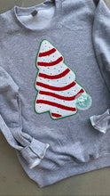 Load image into Gallery viewer, Christmas tree cake chenille patch sweatshirt, Christmas chenille patch, Snack cake crewneck, Christmas shirt, Christmas party,