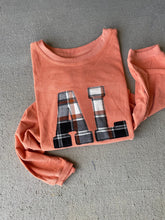 Load image into Gallery viewer, Crewneck State Sweatshirt | Cord sweatshirt | Custom ANY state |  Fall Plaid Applique | KY Sweatshirt | Fall Apparel | Flannel | Orange Cord