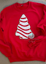 Load image into Gallery viewer, Christmas tree cake chenille patch sweatshirt, Christmas chenille patch, Snack cake crewneck, Christmas shirt, Christmas party,