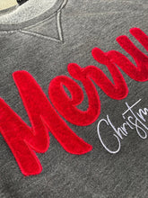 Load image into Gallery viewer, Merry Sweatshirt- Merry Christmas, Velvet, Womens, Applique, Christmas shirt, Christmas sweatshirt, Round hem sweatshirt, Cozy, HI- Low