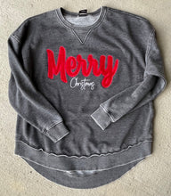 Load image into Gallery viewer, Merry Sweatshirt- Merry Christmas, Velvet, Womens, Applique, Christmas shirt, Christmas sweatshirt, Round hem sweatshirt, Cozy, HI- Low