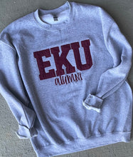 Load image into Gallery viewer, Custom letter shirt, EKU, Embroidered Sweatshirt, womens gift, college shirt, alma mater, KY shirt, sweatshirt