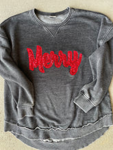 Load image into Gallery viewer, Merry Sweatshirt- Merry Christmas, Sequin, Womens, Applique, Christmas shirt, Christmas sweatshirt, Sparkle, Round hem sweatshirt, Cozy