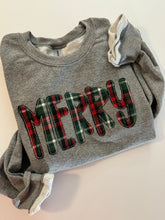 Load image into Gallery viewer, Merry sweatshirt- Christmas,Tartan Plaid, Womens, Youth, Kids, Toddler, Applique, Christmas shirt, Christmas sweatshirt, Merry,