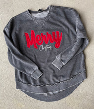 Load image into Gallery viewer, Merry Sweatshirt- Merry Christmas, Velvet, Womens, Applique, Christmas shirt, Christmas sweatshirt, Round hem sweatshirt, Cozy, HI- Low