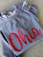 Load image into Gallery viewer, Ohio Sweatshirt | Sequins| Ohio State sweatshirt| OH sweatshirt | sparkle| Adult Toddler Youth Kids | Embroidered