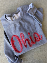 Load image into Gallery viewer, Ohio Sweatshirt | Sequins| Ohio State sweatshirt| OH sweatshirt | sparkle| Adult Toddler Youth Kids | Embroidered
