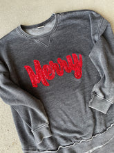Load image into Gallery viewer, Merry Sweatshirt- Merry Christmas, Sequin, Womens, Applique, Christmas shirt, Christmas sweatshirt, Sparkle, Round hem sweatshirt, Cozy
