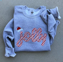 Load image into Gallery viewer, Jolly Christmas sweatshirt- Candy cane Christmas, Santa, Womens, Youth, Kids, Toddler, Embroidered Christmas shirt, Christmas sweatshirt,