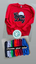 Load image into Gallery viewer, Gameday Volleyball Chenille patch sweatshirt, Choose your team colors, Volleyball mom shirt, trendy, school sweatshirt, custom team colors