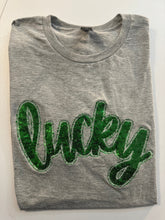 Load image into Gallery viewer, St. Patrick’s Day sequin shirt, Lucky green sequin shirt, t shirt,sweatshirt, St. Pattys Day shirt, Irish, Sparkle green,