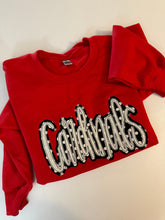 Load image into Gallery viewer, Cardinals cursive embroidered shirt, custom school mascot shirt, school spirit