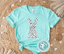 Load image into Gallery viewer, Easter Bunny T shirt | Easter shirt | Dalmatian print | Spring Easter shirt | Pink Mint Bella Canvas| Easter bunny tee |