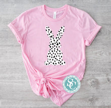 Load image into Gallery viewer, Easter Bunny T shirt | Easter shirt | Dalmatian print | Spring Easter shirt | Pink Mint Bella Canvas| Easter bunny tee |