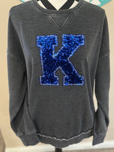 Load image into Gallery viewer, Block K sequin rounded hem sweatshirt