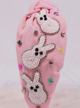 Load image into Gallery viewer, Easter headband, Bunny headband, Pink Easter headband, knot, bead headband, headband, Easter accessory, Bunny beaded headband