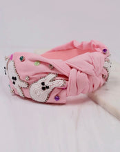 Load image into Gallery viewer, Easter headband, Bunny headband, Pink Easter headband, knot, bead headband, headband, Easter accessory, Bunny beaded headband