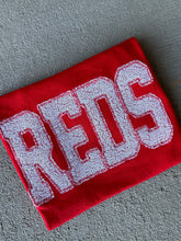 Load image into Gallery viewer, Reds baseball sequin shirt | Cincy baseball | sparkle| Adult Toddler Youth Kids | Gameday |reds mascot | Embroidered| Reds baseball shirt