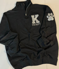 Load image into Gallery viewer, Black Kentucky Sequins Pullover | Quarter Zip sweatshirt| KY quarter zip | Womens Pullover Sweatshirt | 1/4 zip| Embroidered | Bling | Paw print
