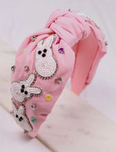 Load image into Gallery viewer, Easter headband, Bunny headband, Pink Easter headband, knot, bead headband, headband, Easter accessory, Bunny beaded headband