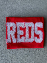 Load image into Gallery viewer, Reds baseball sequin shirt | Cincy baseball | sparkle| Adult Toddler Youth Kids | Gameday |reds mascot | Embroidered| Reds baseball shirt