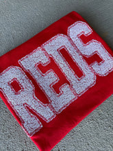 Load image into Gallery viewer, Reds baseball sequin shirt | Cincy baseball | sparkle| Adult Toddler Youth Kids | Gameday |reds mascot | Embroidered| Reds baseball shirt