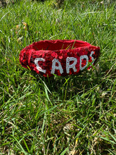Load image into Gallery viewer, Cardinals Headband, Red and white sequin headband, Cards,  Seed Bead, red knotted, preppy headband, trendy, gameday, football,