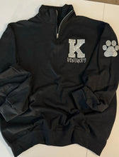 Load image into Gallery viewer, Black Kentucky Sequins Pullover | Quarter Zip sweatshirt| KY quarter zip | Womens Pullover Sweatshirt | 1/4 zip| Embroidered | Bling | Paw print
