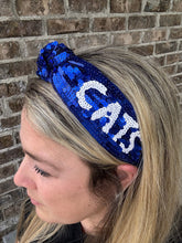 Load image into Gallery viewer, Kentucky Headband, Blue and white sequin headband, Wildcats,  Seed Bead, blue knotted, preppy headband, trendy, gameday, football, Kentucky