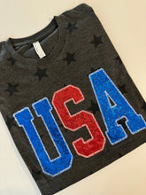 Load image into Gallery viewer, USA sequin shirt | Fourth of July shirt| sparkle |Women's Patriotic tee|Stars shirt| Fourth of July apparel | 4th of July shirt| Embroidered